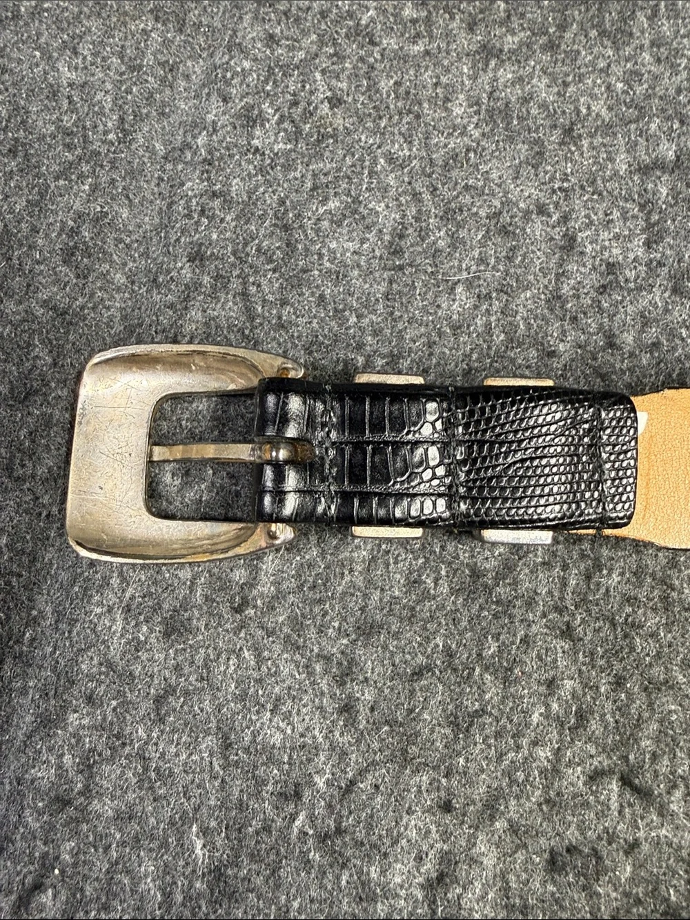 Johnson and Murphy Men's Black Croc-Embossed Leather Belt with Silver Buckle